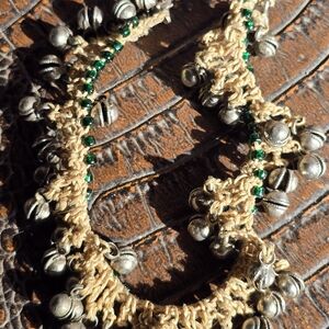 Artisan Silver and Green Beaded Guhngroo Macrame Ankle Bracelet for dancing